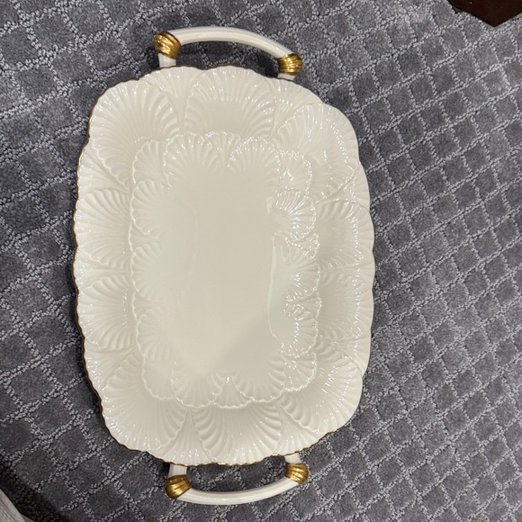 Lenox vintage gold plated handles Elegant Cream and Gold Serving Platter - Picture 1 of 4